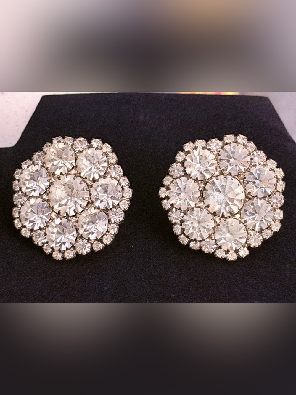 Gorgeous Large Hexagon Rhinestone Pierced Earrings 1.25” Never Worn